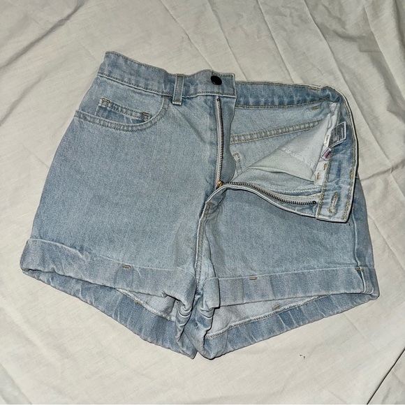 American Apparel Light Blue High Waist Light Wash Denim Shorts - Picture 4 of 15